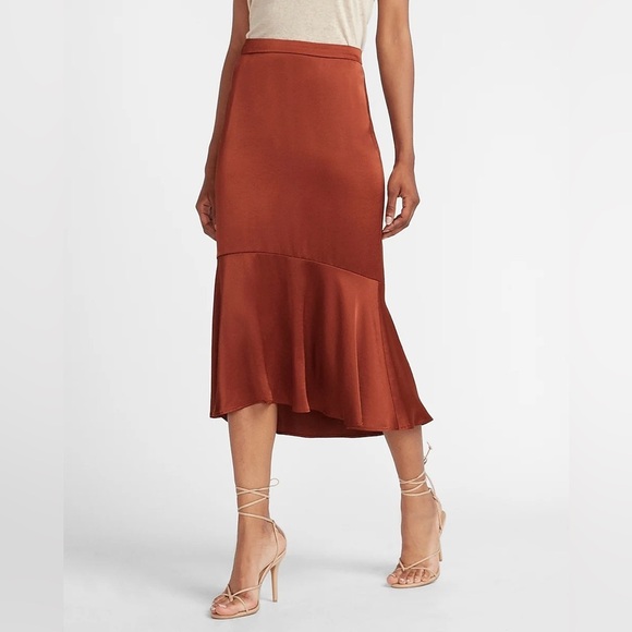 Express Dresses & Skirts - Express Women’s Satin Drape Midi Skirt in Rust Size 6